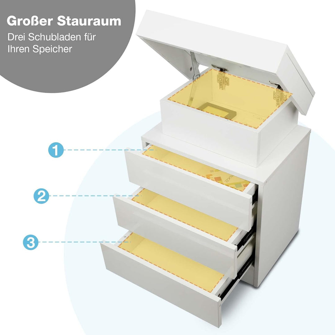 PIPIPOXER 2er Set Nachttisch mit LED Beleuchtung, Beistelltisch in weiss mit grossen Stauraum,Nachtt