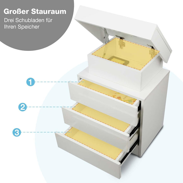 PIPIPOXER 2er Set Nachttisch mit LED Beleuchtung, Beistelltisch in weiss mit grossen Stauraum,Nachtt