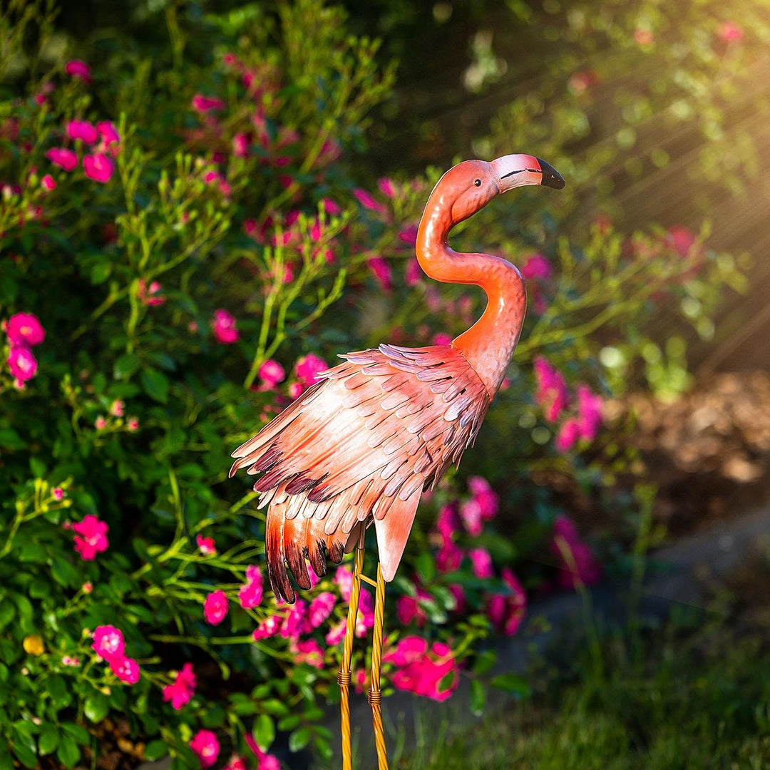 KADAX Flamingo Figur 76 cm, grosse Gartenfigur aus pulverbeschichtetem Stahl, handbemalte Teichfigur