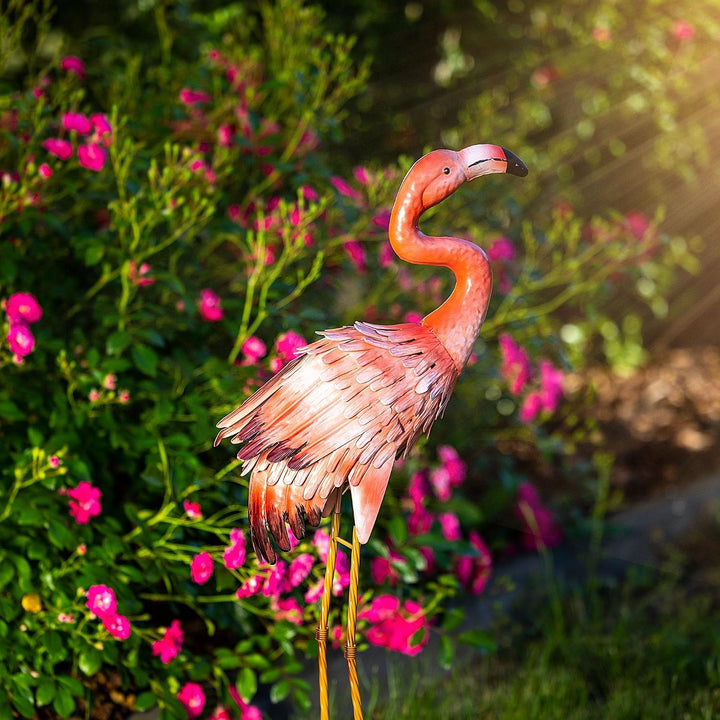 KADAX Flamingo Figur 76 cm, grosse Gartenfigur aus pulverbeschichtetem Stahl, handbemalte Teichfigur