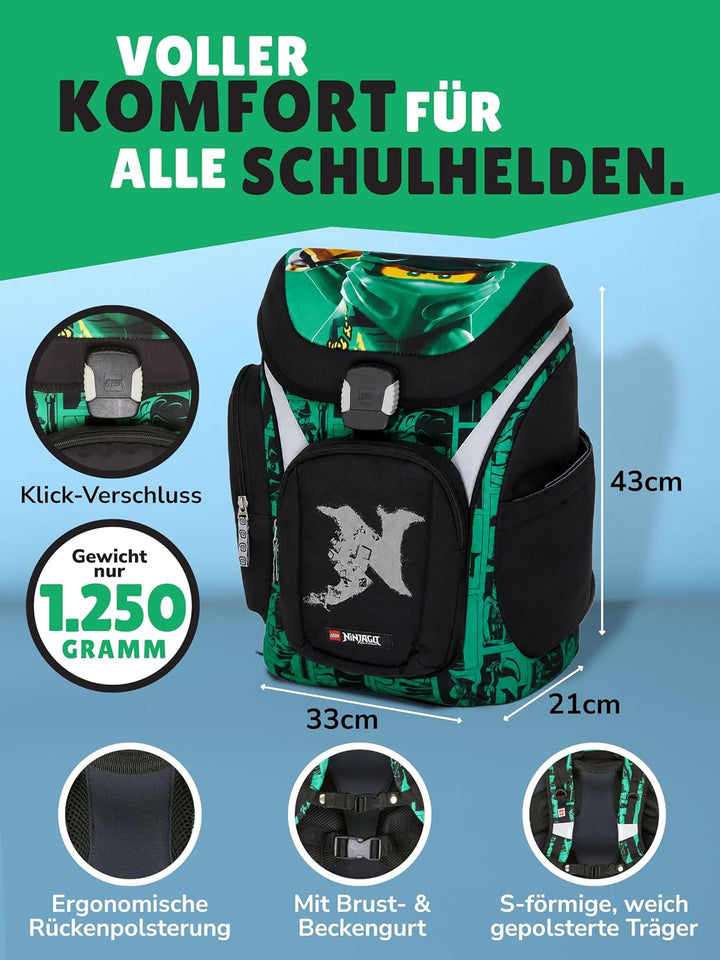 Lego Schulranzen-Set Ninjago Explorer 10 TLG. mit Federmappe, Brotzeit-Dose, Trink-Flasche, Sporttas