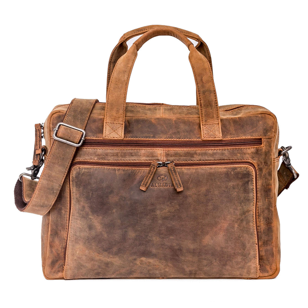 ALMADIH Leder Businesstasche Laptoptasche 15 Zoll Aktentasche BRUNO tolle Aufteilung Leder Business