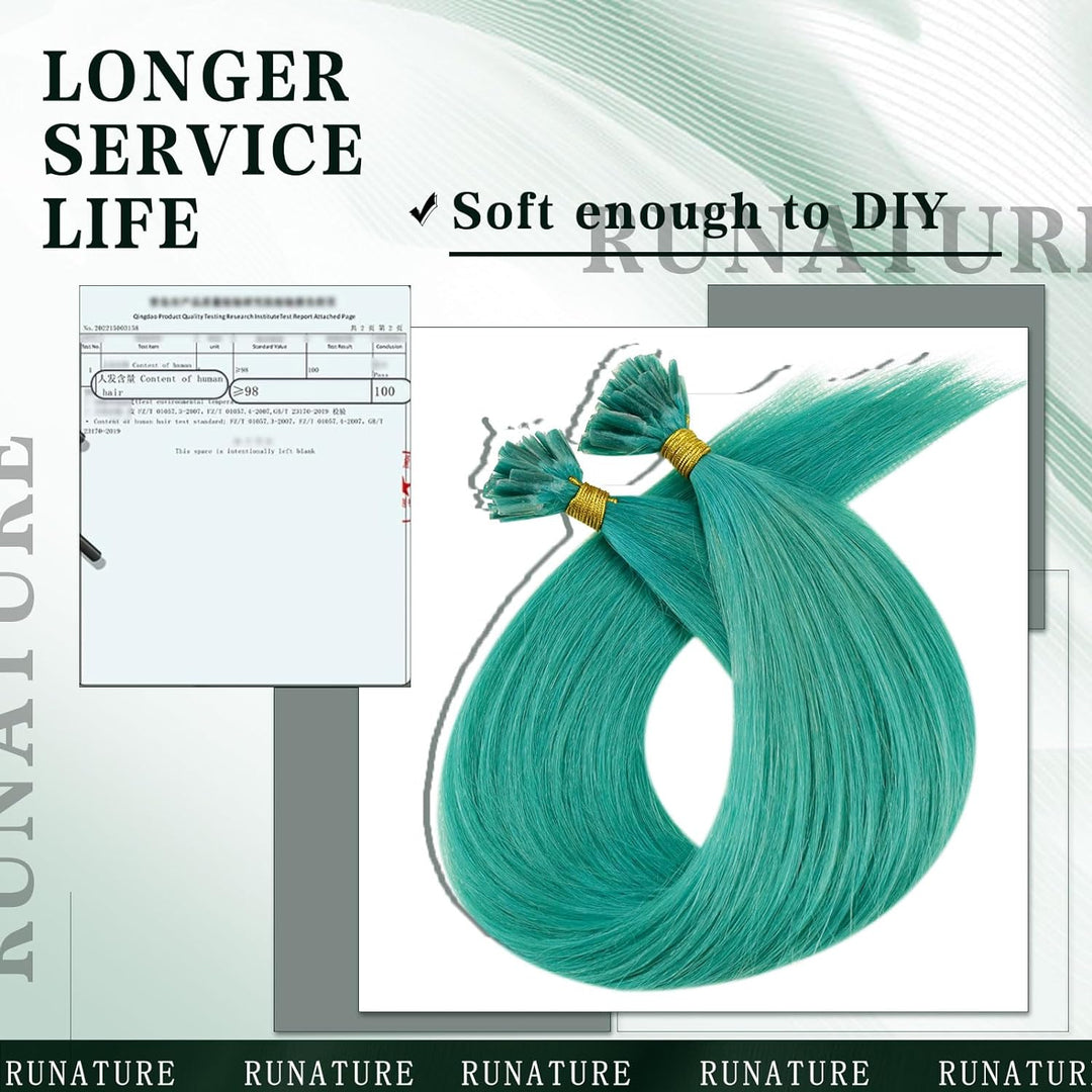 RUNATURE Blaugrün Extensions Echthaar Bonding 40cm Teal Haarverlangerung Bonding Echthaar Bonding Ex