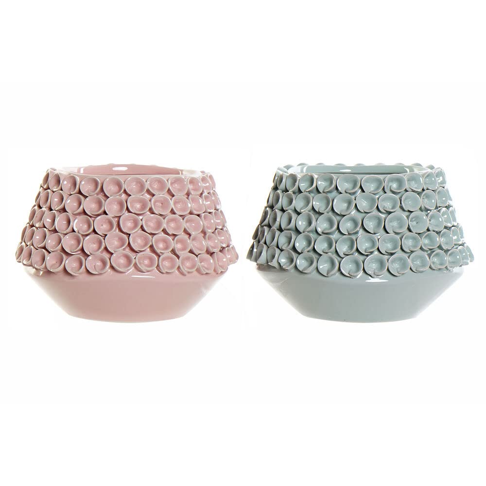Vase der Marke DKD Home Decor Rosa Türkis Steingut Mittelmeer (2 Stück) (20 x 20 x 13 cm) (Referenz: