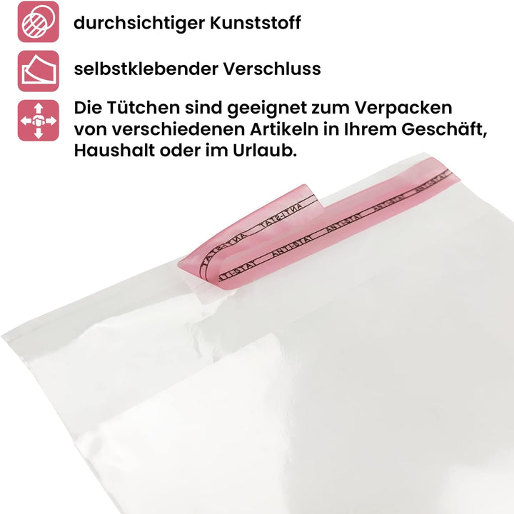 Netuno 500 Flachbeutel Hochglanz 20x30 cm mit Klappe 3cm Peel &amp; Seal PP Tütchen selbstklebend Plasti