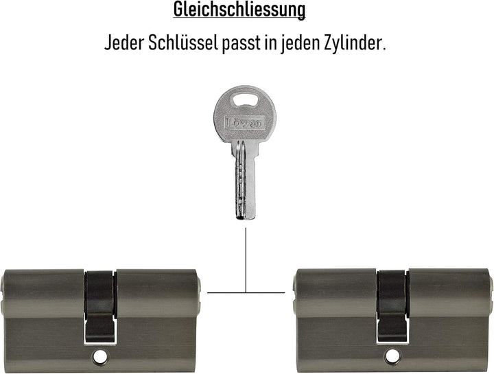 LÖWEN 70 mm 2x Zylinderschloss 35/35 Doppelzylinder gleichschliessend Massive Schliesszylinder inkl.