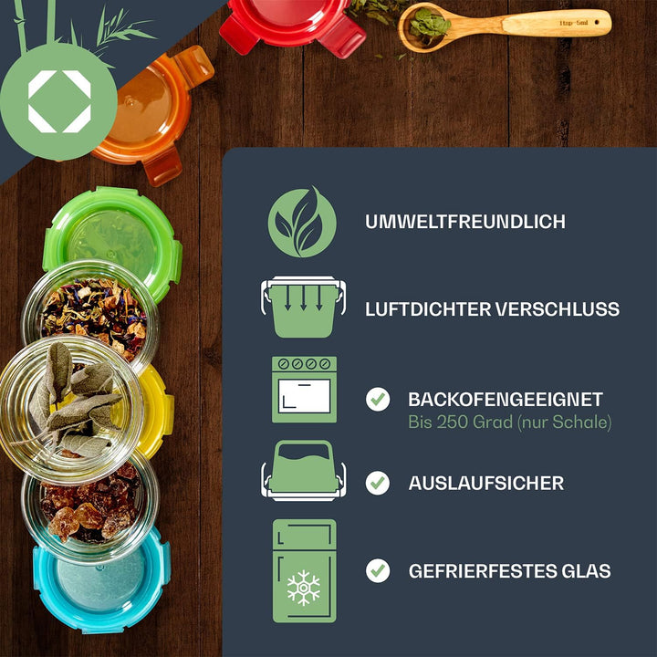 6 x 120ml Aufbewahrungsbecher mit Klickverschluss | verschliessbare & luftdichte Aufbewahrungsgläser
