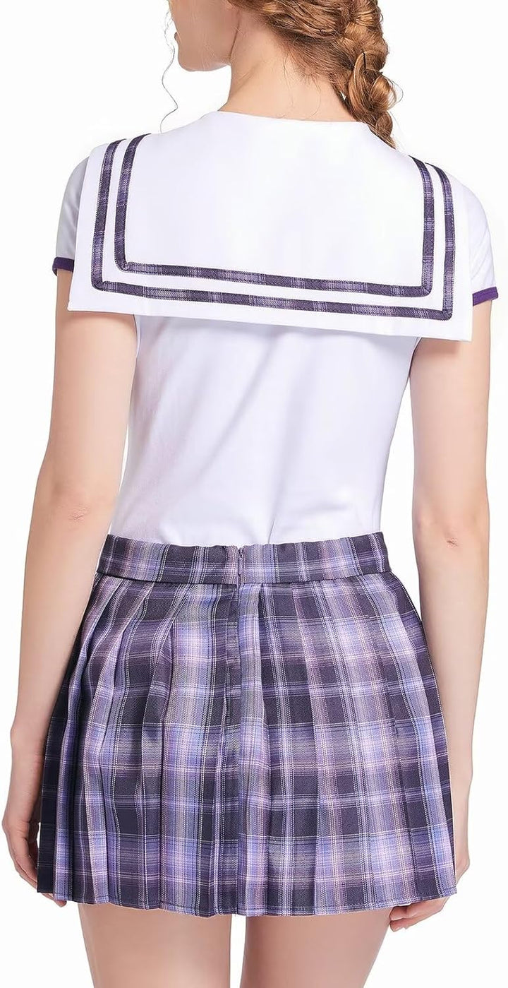 Landofgenie Damen Onesie Baumwolle Bodysuit Set für Damen Cosplay JK-Uniform Mädchen Rock-Sets Lila