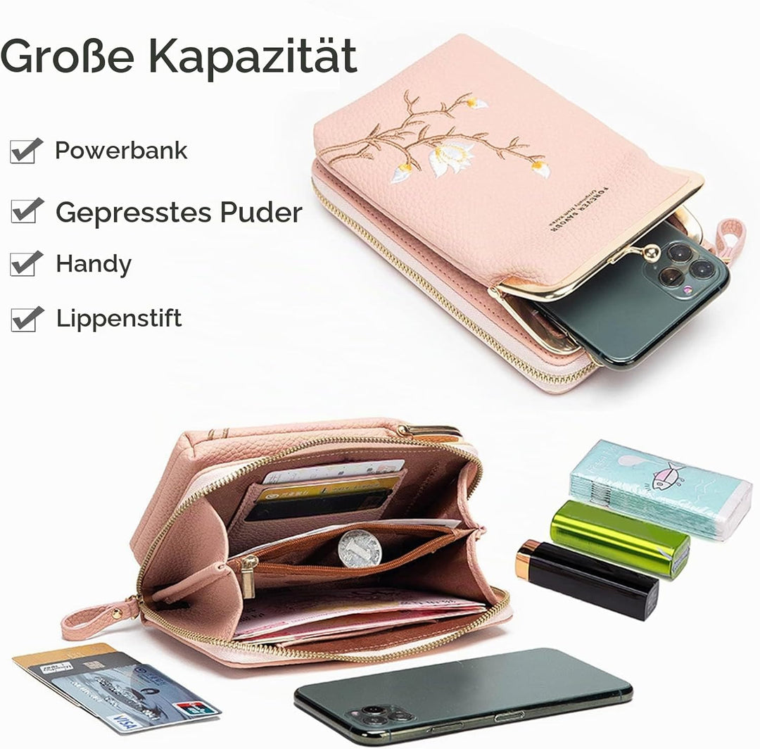 PORRASSO Mode Handy Umhängetasche Damen Handytasche Mini Geldbörse Crossbody Bag mit Kartensteckplat