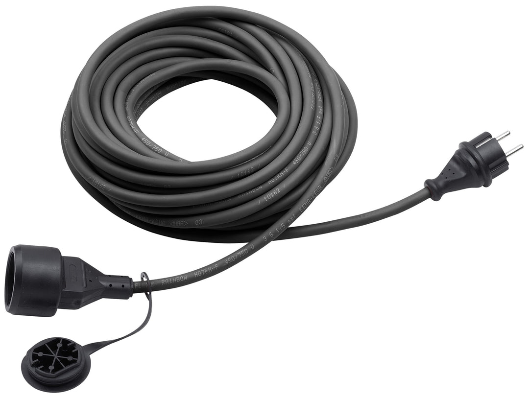 Meister Gummi-Verlängerungskabel 10 m – für aussen (IP44) – Schuko-Kupplung – schwarz 10 m (Modell 1