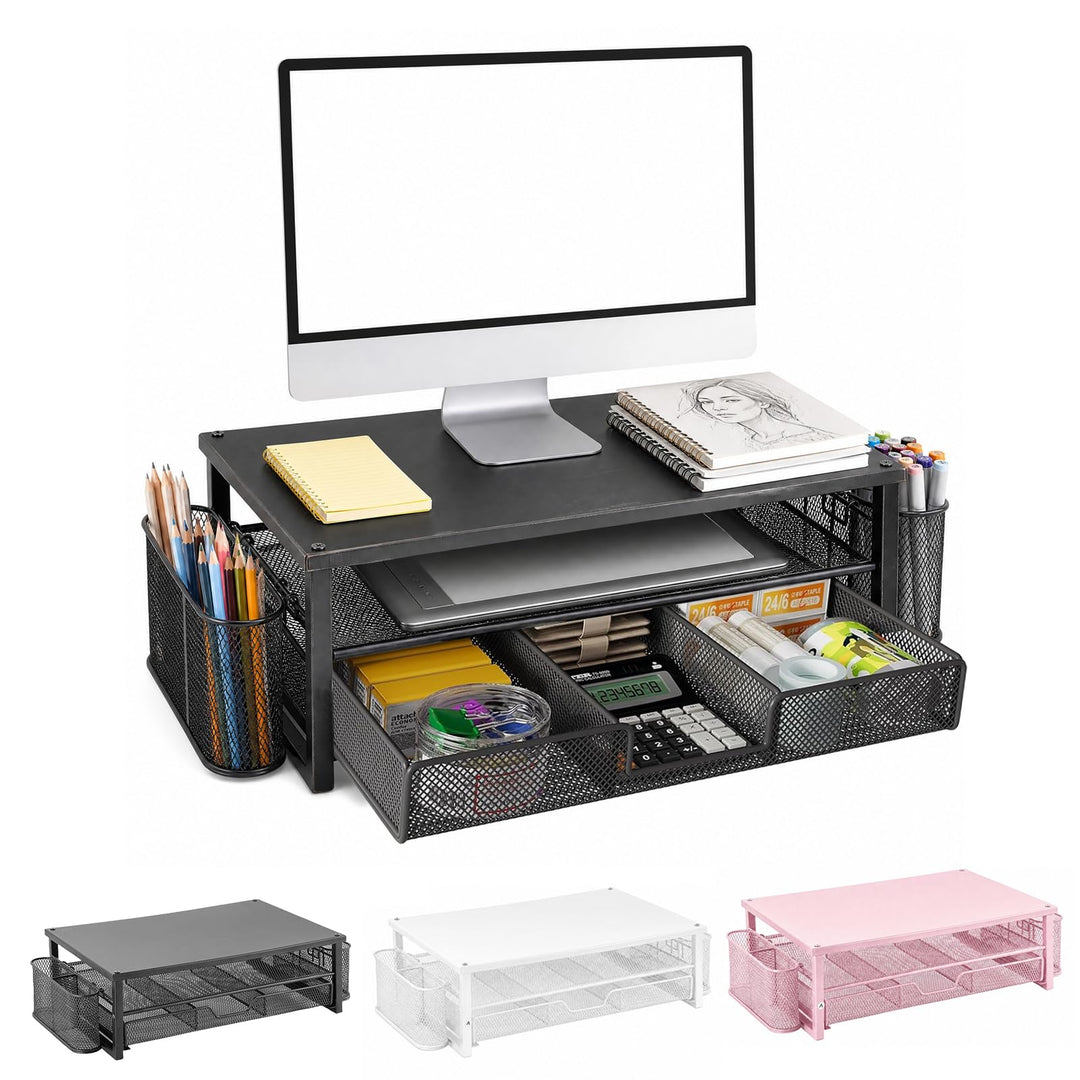 Monitorständer mit Schublade & 2 Stifthaltern - Ergonomische Schreibtisch-Erhöhung für Laptop & Bild