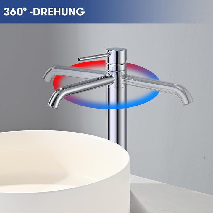 Waschtischarmatur Hoch 360° Schwenkbar BuntHaus, Wasserhahn Bad-Mischbatterie, Keramischem Ventilker