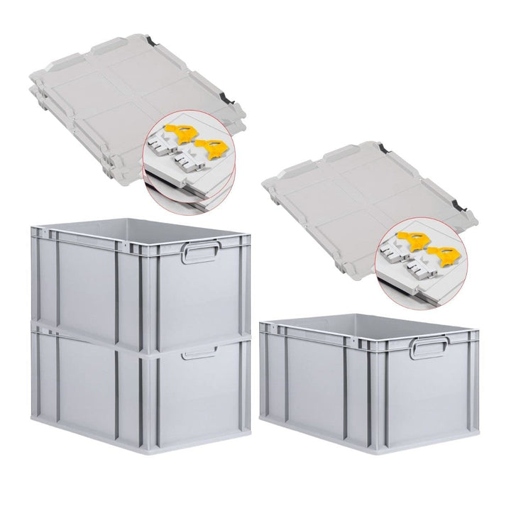 PROREGAL SuperSparSet 3x Eurobox NextGen Grip mit Scharnierdeckel und gelben Schiebeschnappverschlüs