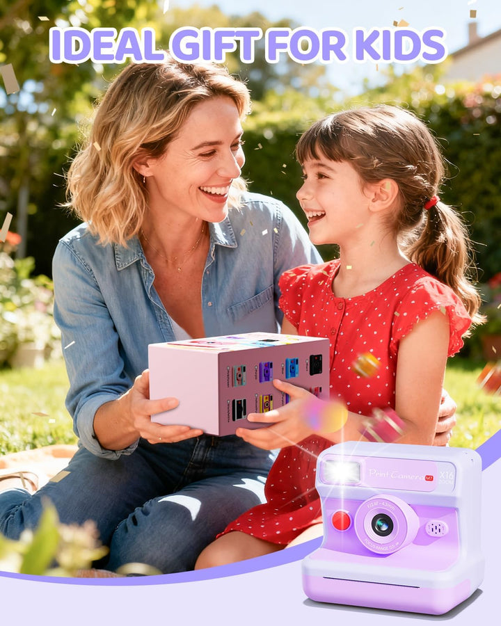 Kinderkamera Sofortbildkamera, 1080P HD Sofortbildkamera Kinder mit 32 GB Karte und 3 Papierrollen,