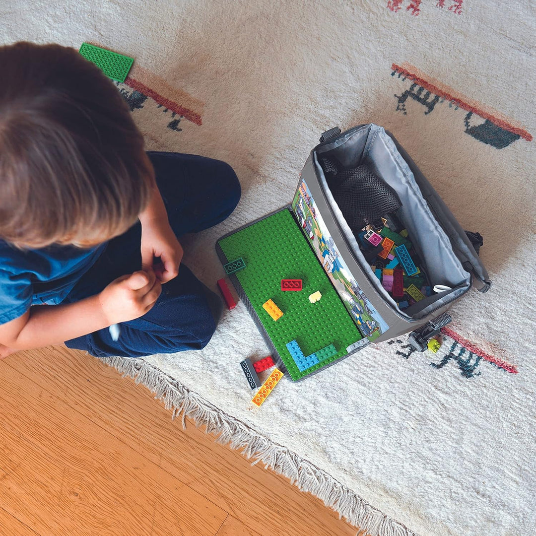 fantifant Baustein Tasche für Lego mit ausklappbarer Bauplatte kompatibel mit Lego Tasche MIT AUSTAU