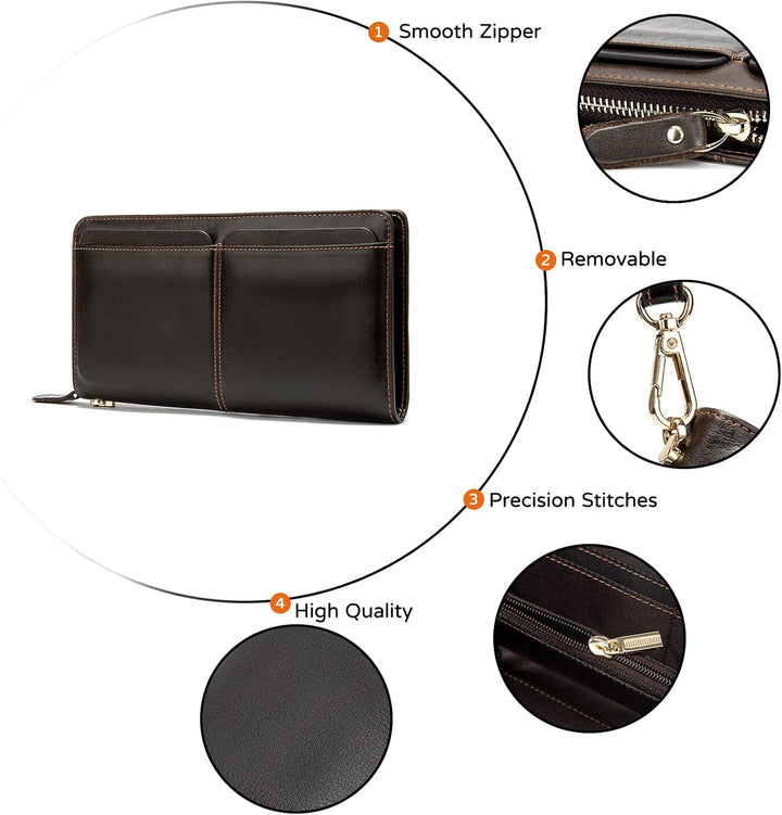 PORRASSO Leder Geldbörse Herren Clutch Tasche Kreditkartenetui Brieftasche Handytasche Portemonnaie