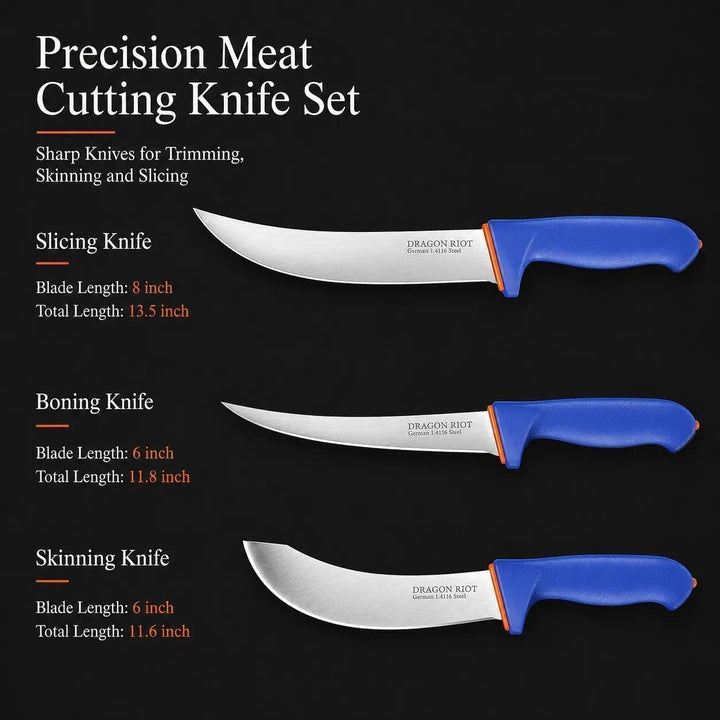 DRAGON RIOT Metzgermesser Set 3-Teilig, Flexibles Ausbeinmesser & Fleischermesser aus Edelstahl, Pro