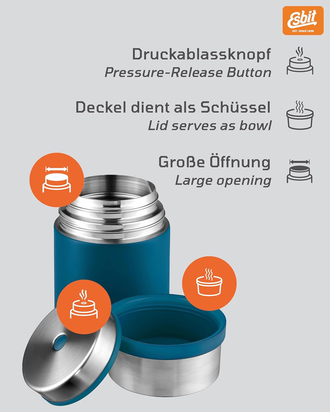 Esbit Thermobehälter Sculptor für Essen - Warmhaltebehälter 750 ml in Polar Blue - aus Edelstahl für