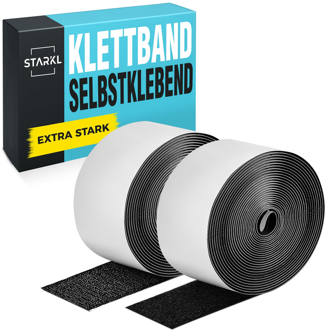 STARKL® Premium Klettband selbstklebend Extra Stark u. Extra Breit (Schwarz) I 5m x 50mm Klettversch
