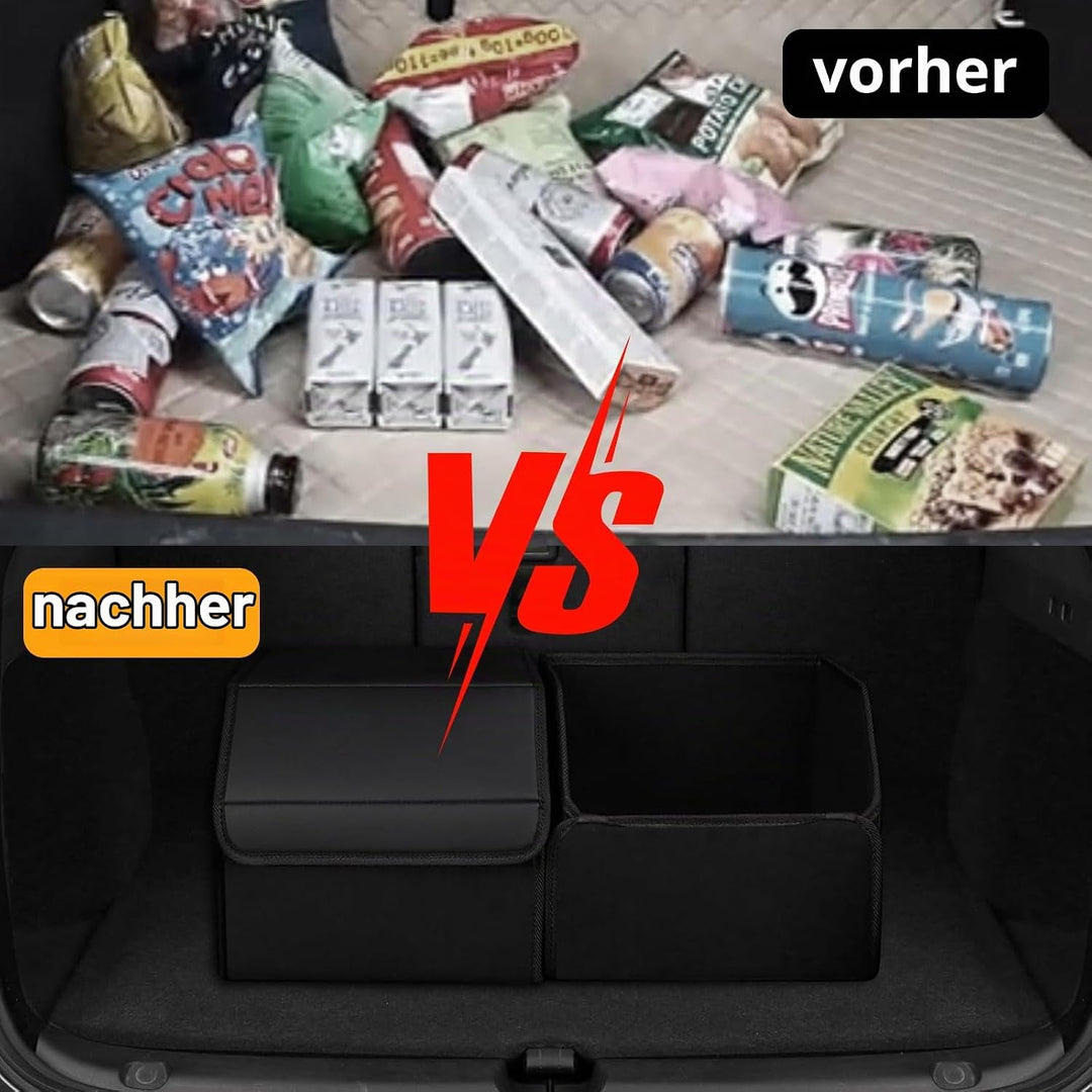 Chingcoo Auto Kofferraum Organizer, 38×32×29 cm Auto Tasche Kofferraum mit Deckel,Faltbare Leder Auf