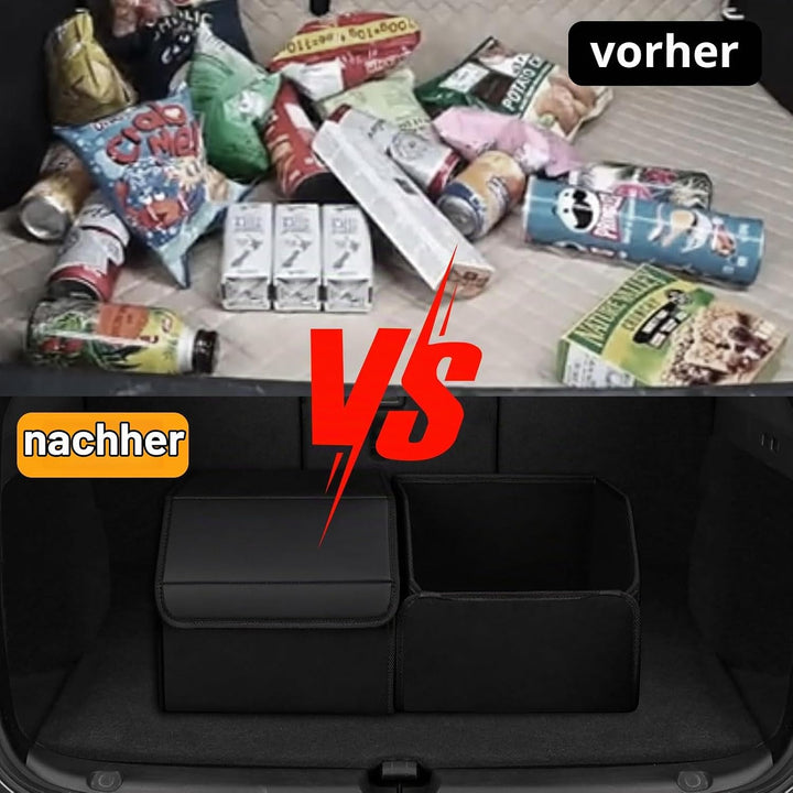 Chingcoo Auto Kofferraum Organizer, 38×32×29 cm Auto Tasche Kofferraum mit Deckel,Faltbare Leder Auf
