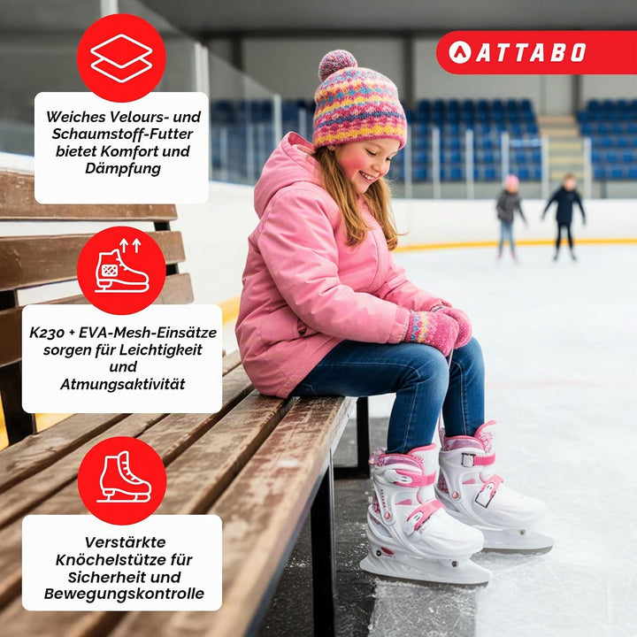 ATTABO KOA Kinder verstellbare Schlittschuhe | Freizeit Eislaufschuhe | PVC &amp; PP Hartschale | Edelst