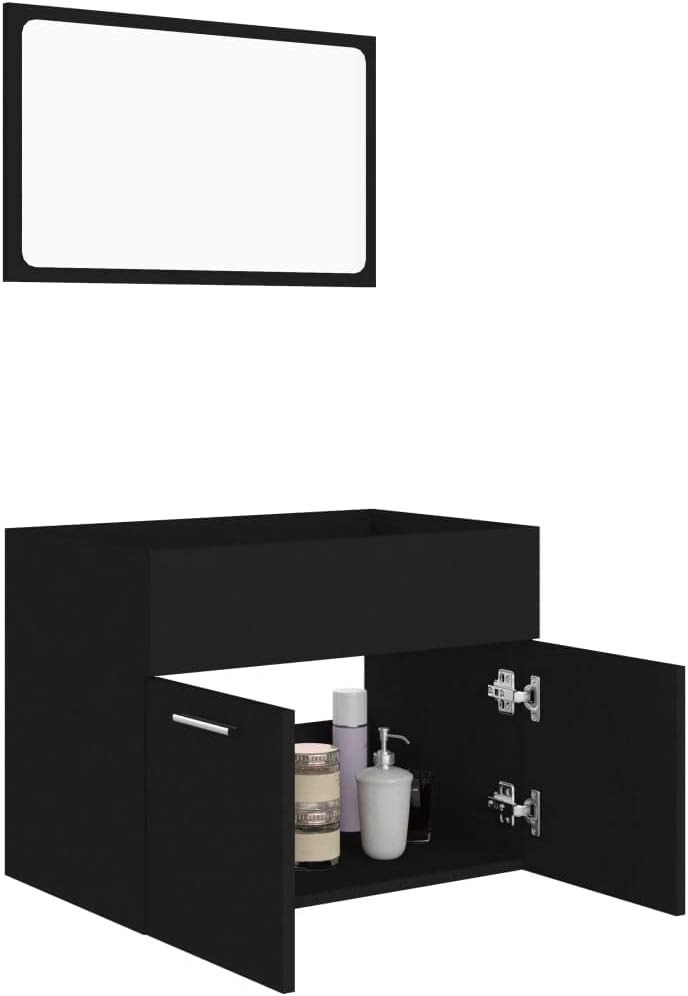 2-TLG. Badmöbel-Set Schwarz Holzwerkstoff 60x38,5x46 cm Waschbeckenunterschrank Badezimmer Möbel mit