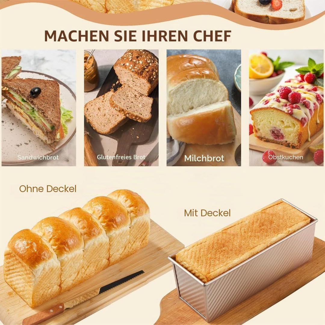 Axim Grosse Kastenform mit Deckel, Antihaft-Toastkasten, Kastenform mit Schiebeabdeckung, Pullman-Br