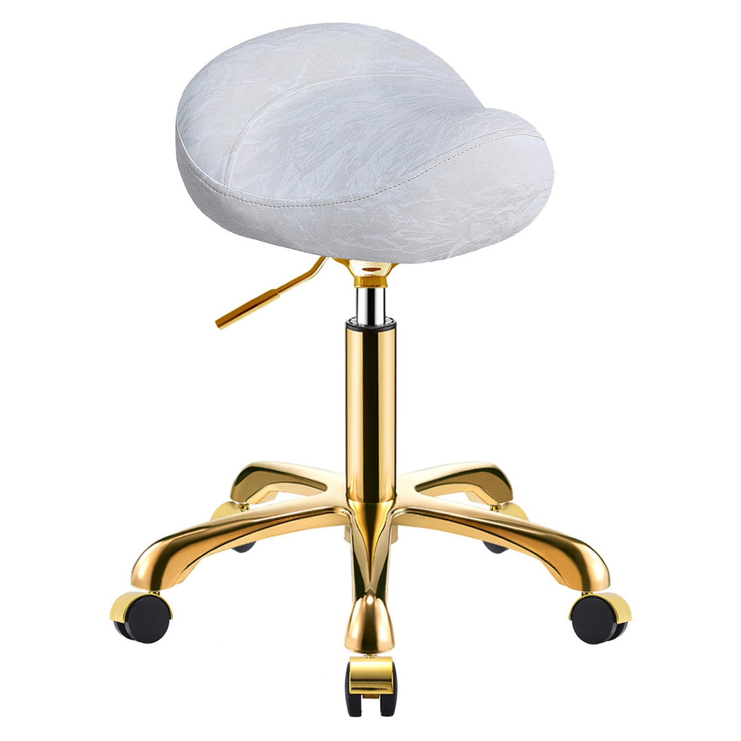 Gold Sattelhocker mit Rollen, Professionelle Rollhocker Höhenverstellbar, PU Leder Drehhocker, Salon