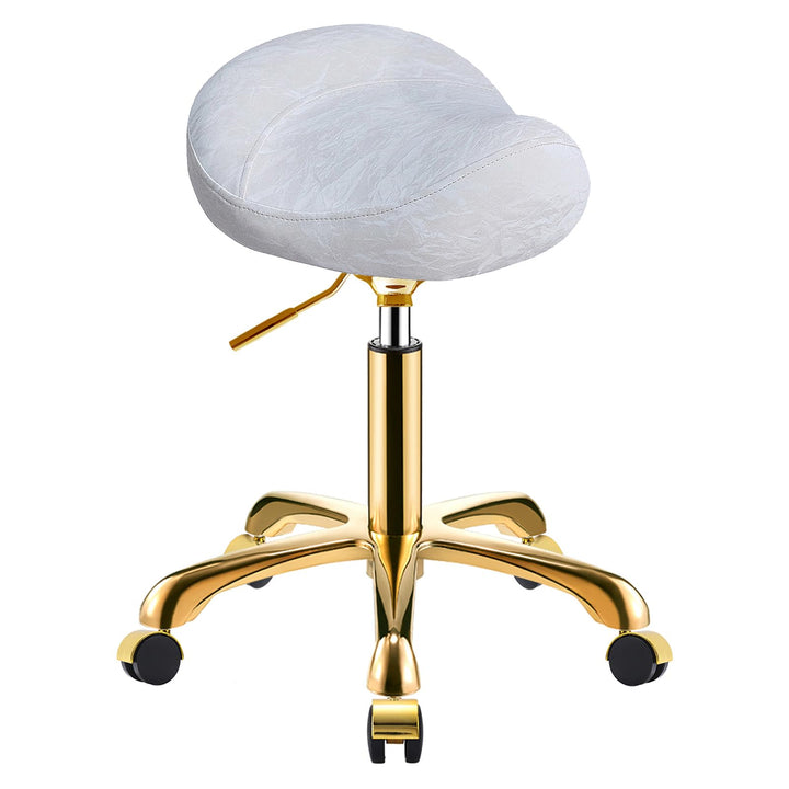 Gold Sattelhocker mit Rollen, Professionelle Rollhocker Höhenverstellbar, PU Leder Drehhocker, Salon