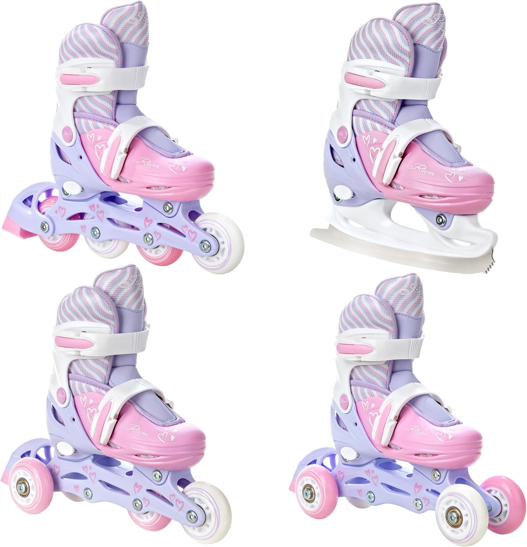 RAVEN 4in1 Inline Skates Triskates Rollschuhe Schlittschuhe Inliner für Kinder Mädchen verstellbar G