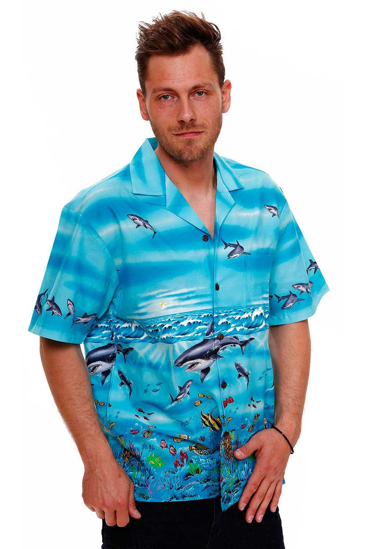 KY‘s | Original Hawaiihemd | Herren | S - 8XL | Kurzarm | Front-Tasche | Hawaii-Print | Haie Meer Fi