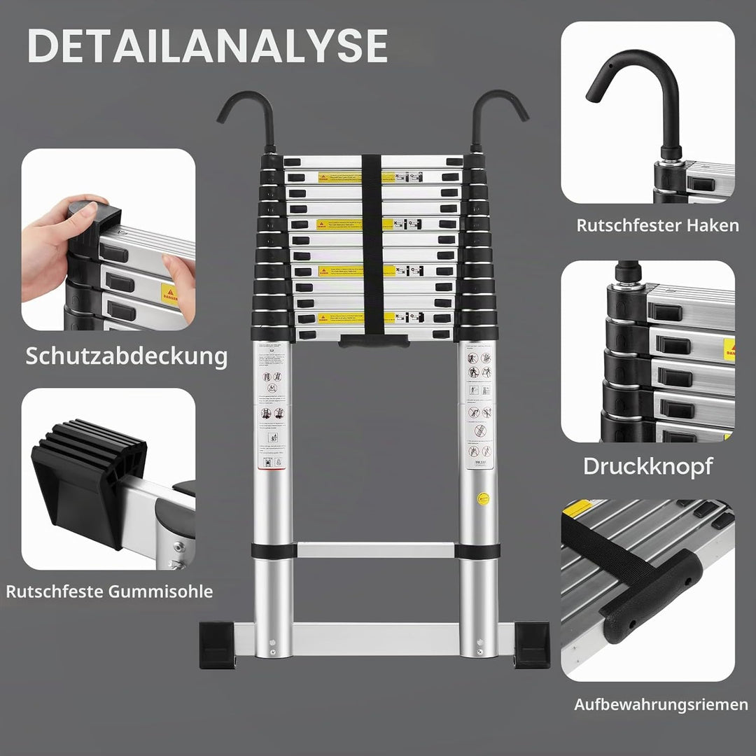 STANEW Teleskopleiter Aluminium 5 m,Rutschfester Klappleiter Stehleiter Mehrzweckleiter, Abnehmbare