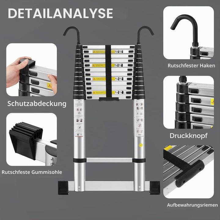 STANEW Teleskopleiter Aluminium 5 m,Rutschfester Klappleiter Stehleiter Mehrzweckleiter, Abnehmbare