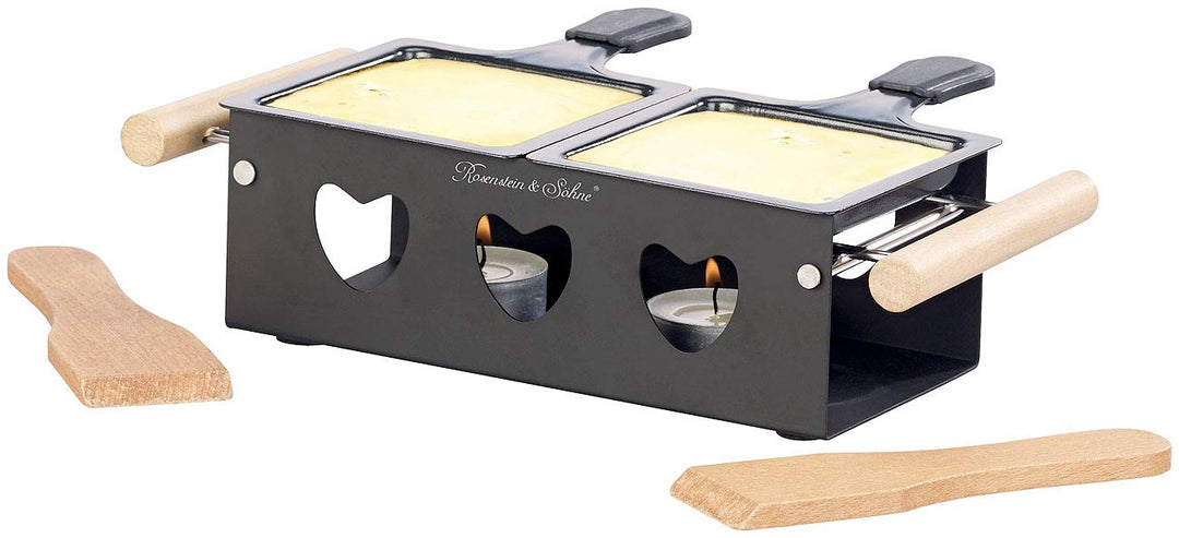 Rosenstein & Söhne Raclette mit Kerzen: Teelicht-Raclette für 2 Personen, mit Schabern und Teelichte