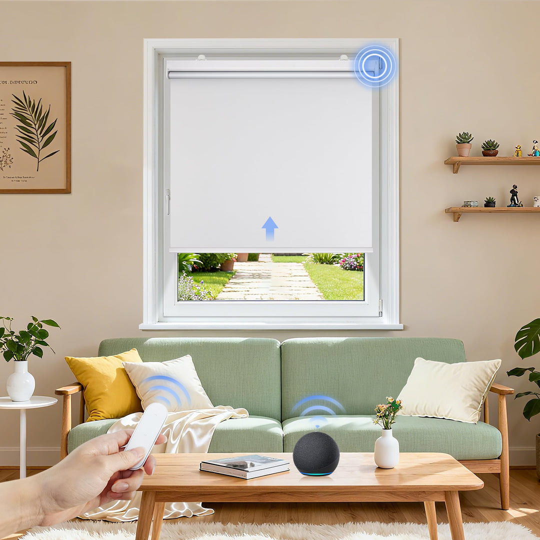 Grandekor Elektrische Rollos Innen, Verdunklungsrollo ohne Bohren mit Fernbedienung & Leiser Motor W