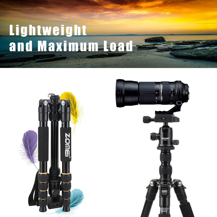ZOMEI Q666 Kamera Stativ, 155cm Aluminium-Leichtbau Reisestativ, 3-in-1 Fotostativ Makrostativ und E