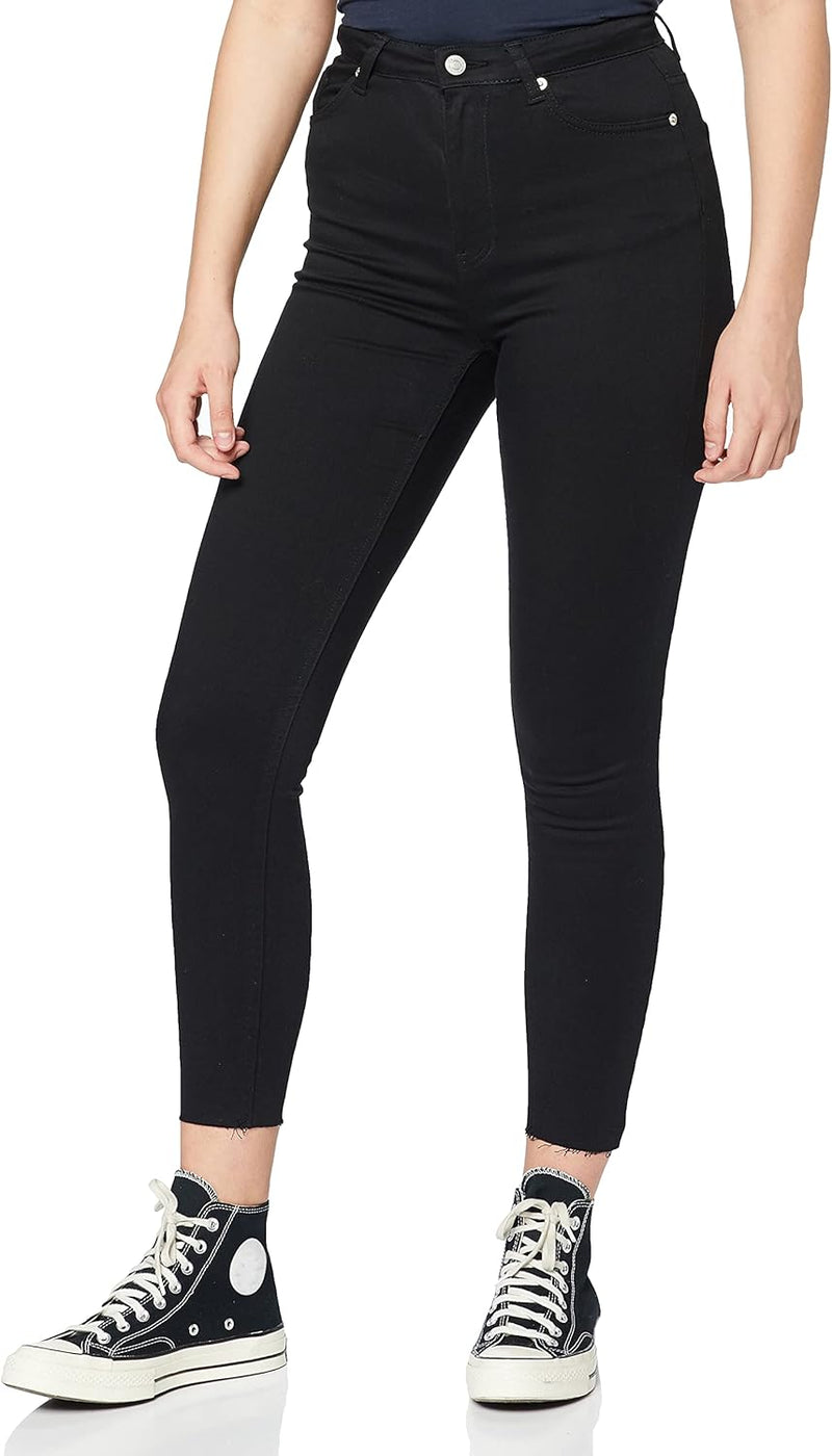 NA-KD Damen Skinny High Waist Open Hem Jeans, Schwarz