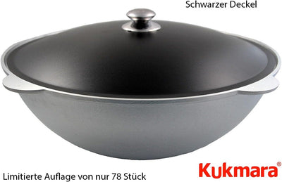 Kukmara Limitierter Kazan Wok Asien Tatarskij mit Deckel Aluguss Kasan 15 Liter schwarzer Deckel