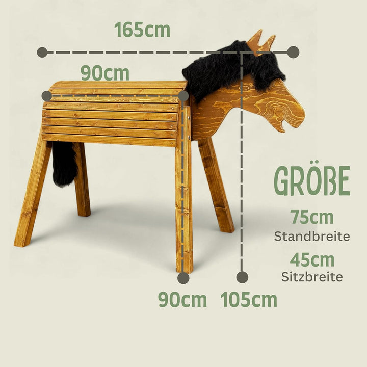 Dein Holzpferd Kastanie 90cm für draussen Reitpferd Mäxchen Garten Voltigierbock für Kinder, Stehpfe