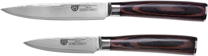 GRÄWE Damastmesser-Set 3-teilig - Allzweckmesser, Schälmesser, Wetzstein 1000/3000