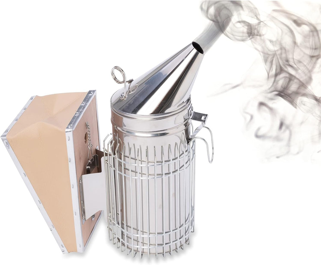 Imkado Imker Set XL - Premium Edelstahl-Smoker, Bienenbesen, Multifunktionswerkzeug/Stockmeissel, Ra