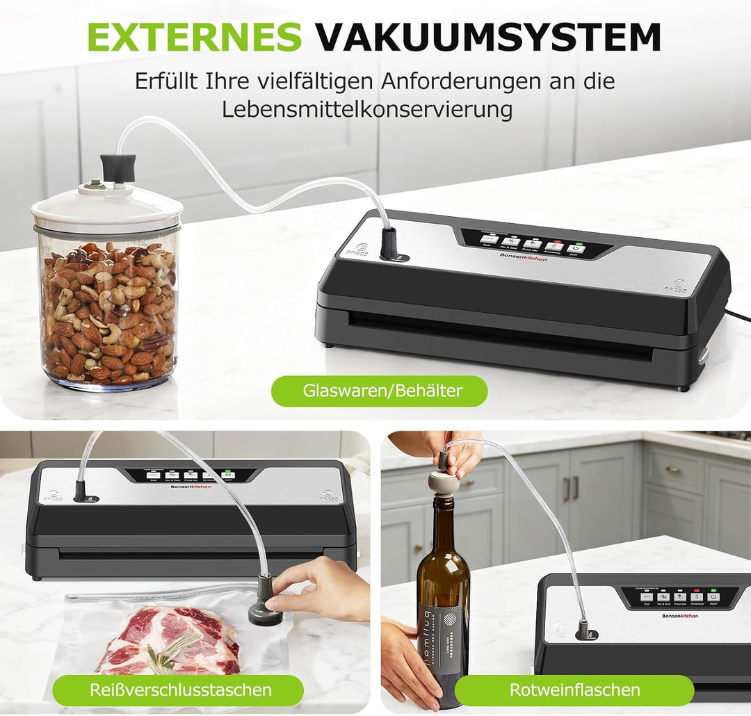 Bonsenkitchen Vakumierergerät für Lebensmittel, Vakuumierer mit Cutter Aufbewahrung, Kompakter für S