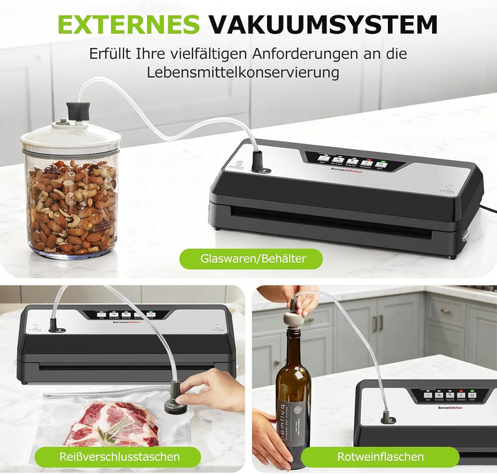 Bonsenkitchen Vakumierergerät für Lebensmittel, Vakuumierer mit Cutter Aufbewahrung, Kompakter für S