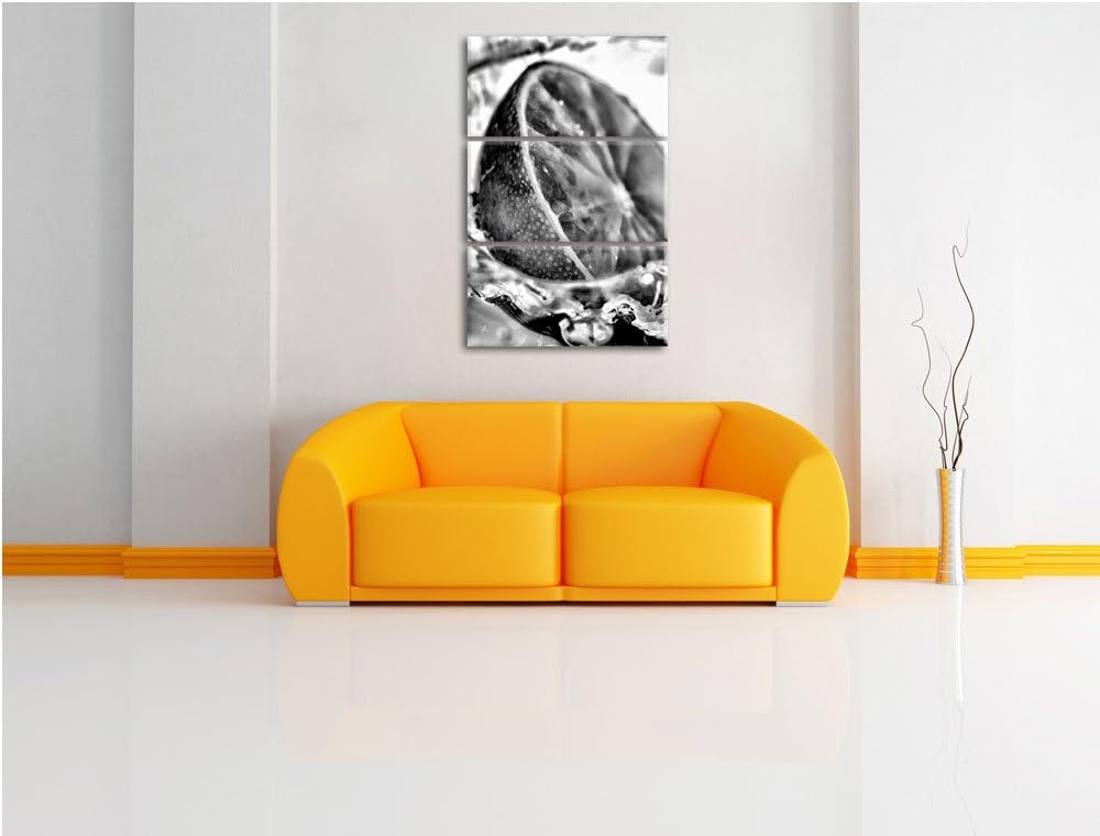 Pixxprint Limette fällt in Wasser / 3-Teilig/Gesamtmass 120cm Leinwandbild bespannt auf Holzrahmen/W