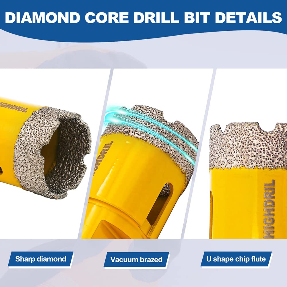 HIGHDRIL Diamantbohrer Fliesenbohrer Set - 6/6/8/25/35/50MM Diamant-Bohrkrone Lochsäge + 20MM Bohr S