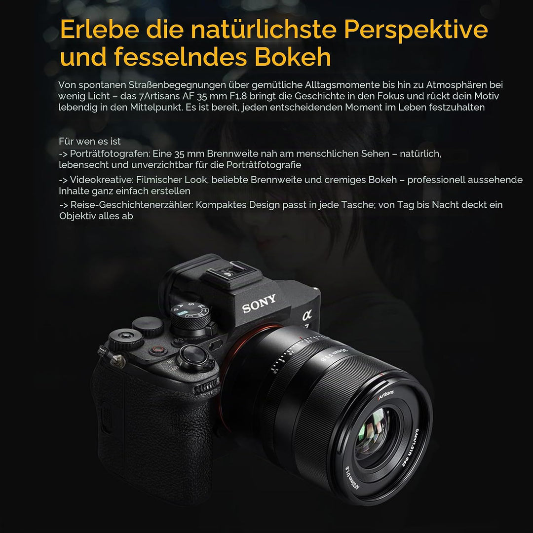 7artisans AF 35mm f1.8 Vollformat objektiv, kompatibel mit L Mount Bajonett, grosse Blende,Prime,STM