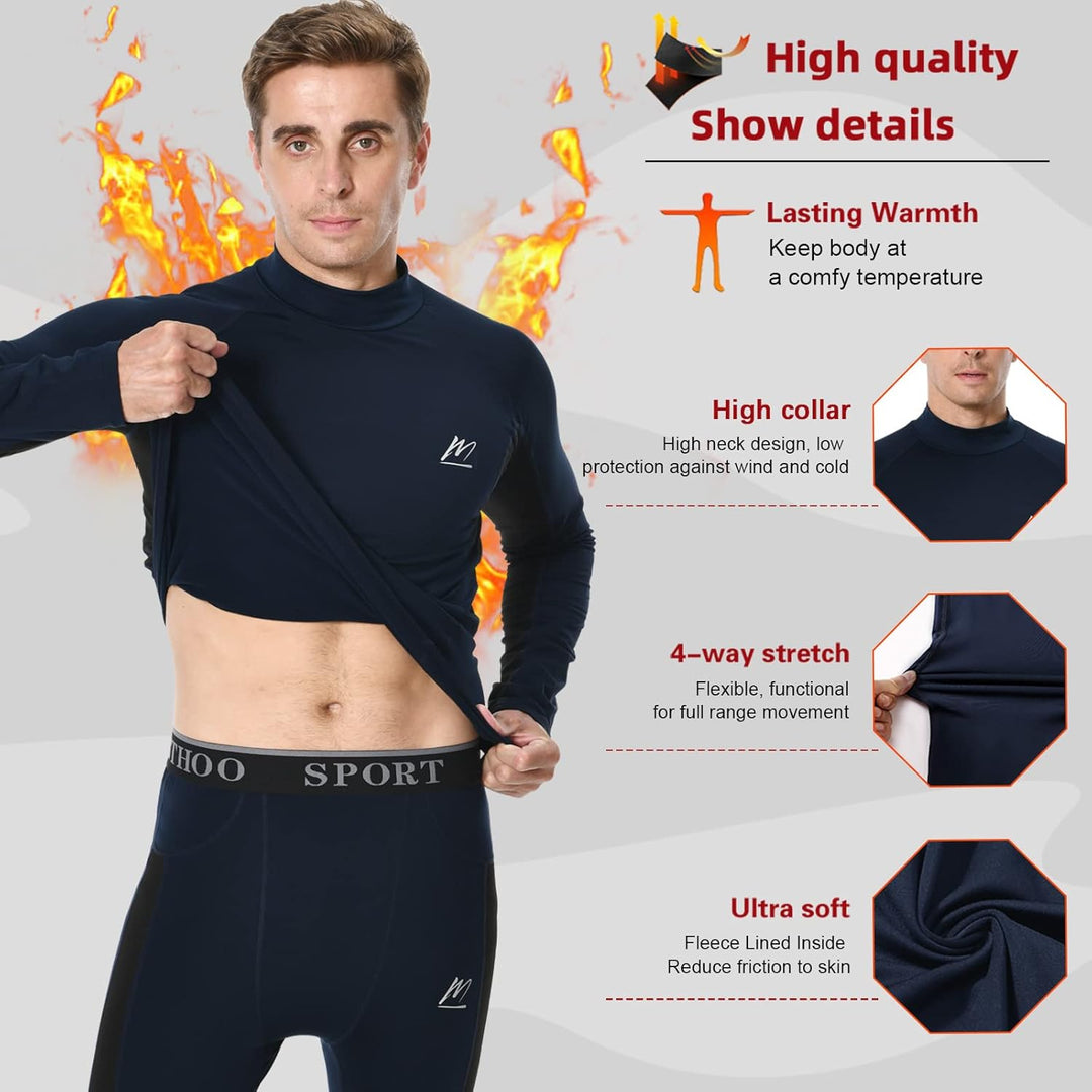 MeetHoo Thermounterwäsche Herren, Funktionsunterwäsche mit Rollkragen Skiunterwäsche Winter Thermowä