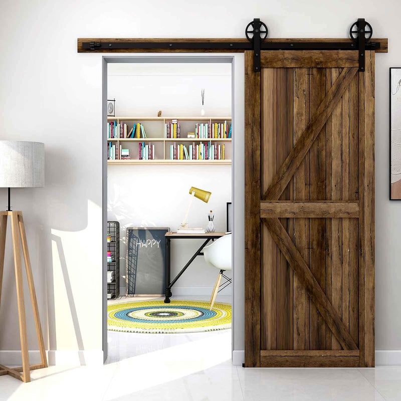243cm/8FT Schiebetürbeschlag Set Schiebetürsystem Zubehörteil für Schiebetüren Innentüren, Schwarz/S