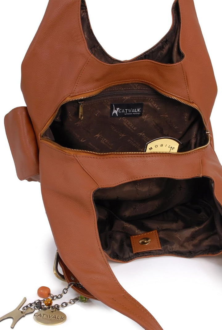 Catwalk Collection Handbags - Leder - Umhängetasche/Schultertasche - ALEX Hellbraun, Hellbraun